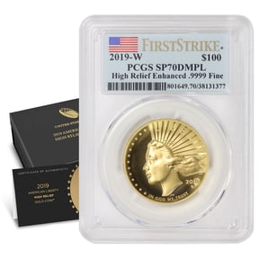 2019-W $100 Gold High Relief Liberty PCGS SP70 Deep Mirror Proof-like First Strike Flag Label with Original Government Packaging U.S. Mint Coin