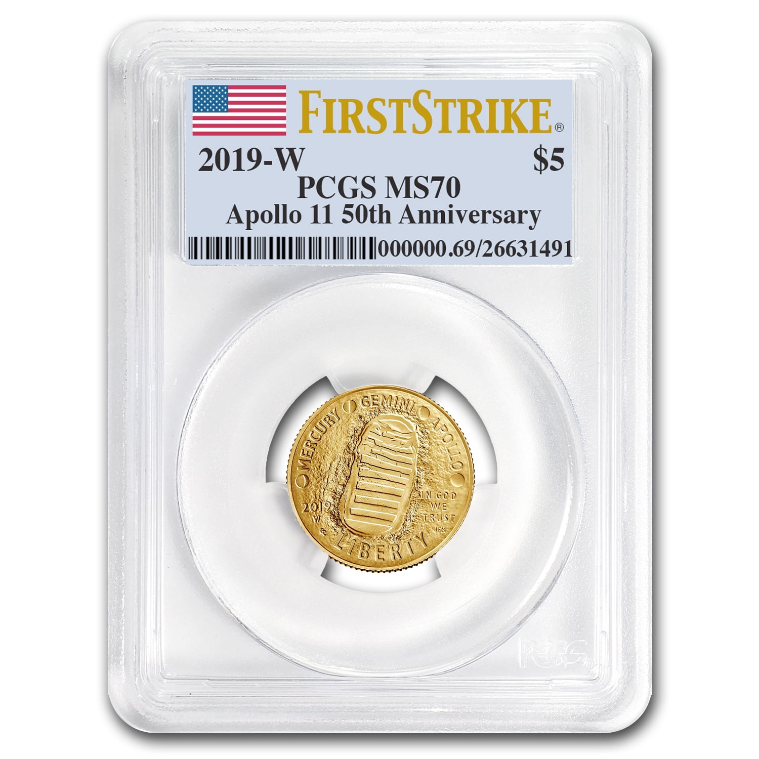 2019-W Gold $5 Apollo 11 50th Anniv MS-70 PCGS (FirstStrike