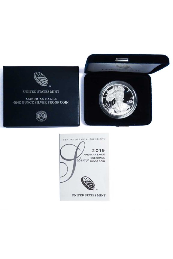 2019-W Proof $1 American Silver Eagle Box, OGP & COA