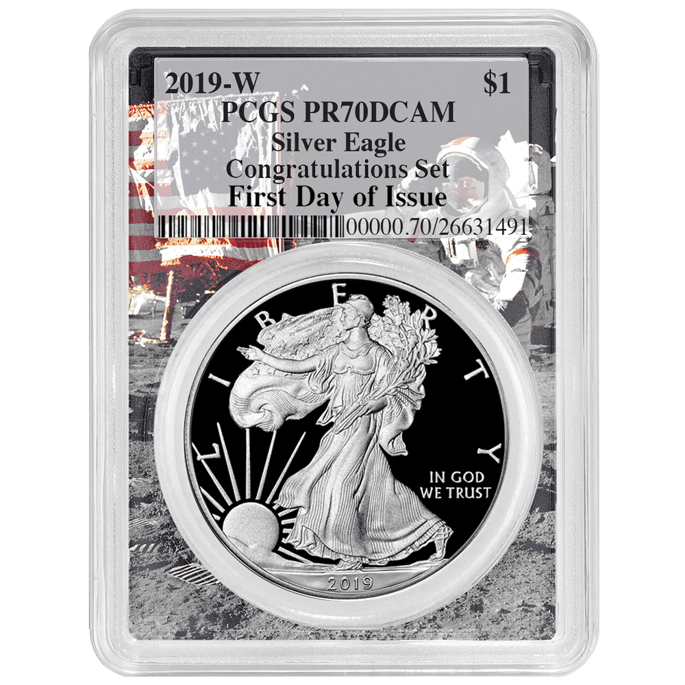 THE UNITED STATES MINT 2019-W Proof $1 American Silver Eagle Congratulations Set PCGS PR70DCAM FDOI Apollo Frame