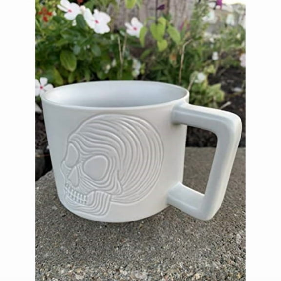 2019 starbucks halloween limited edition white tonal skull stackable ceramic coffee cup mug, 12 fl oz