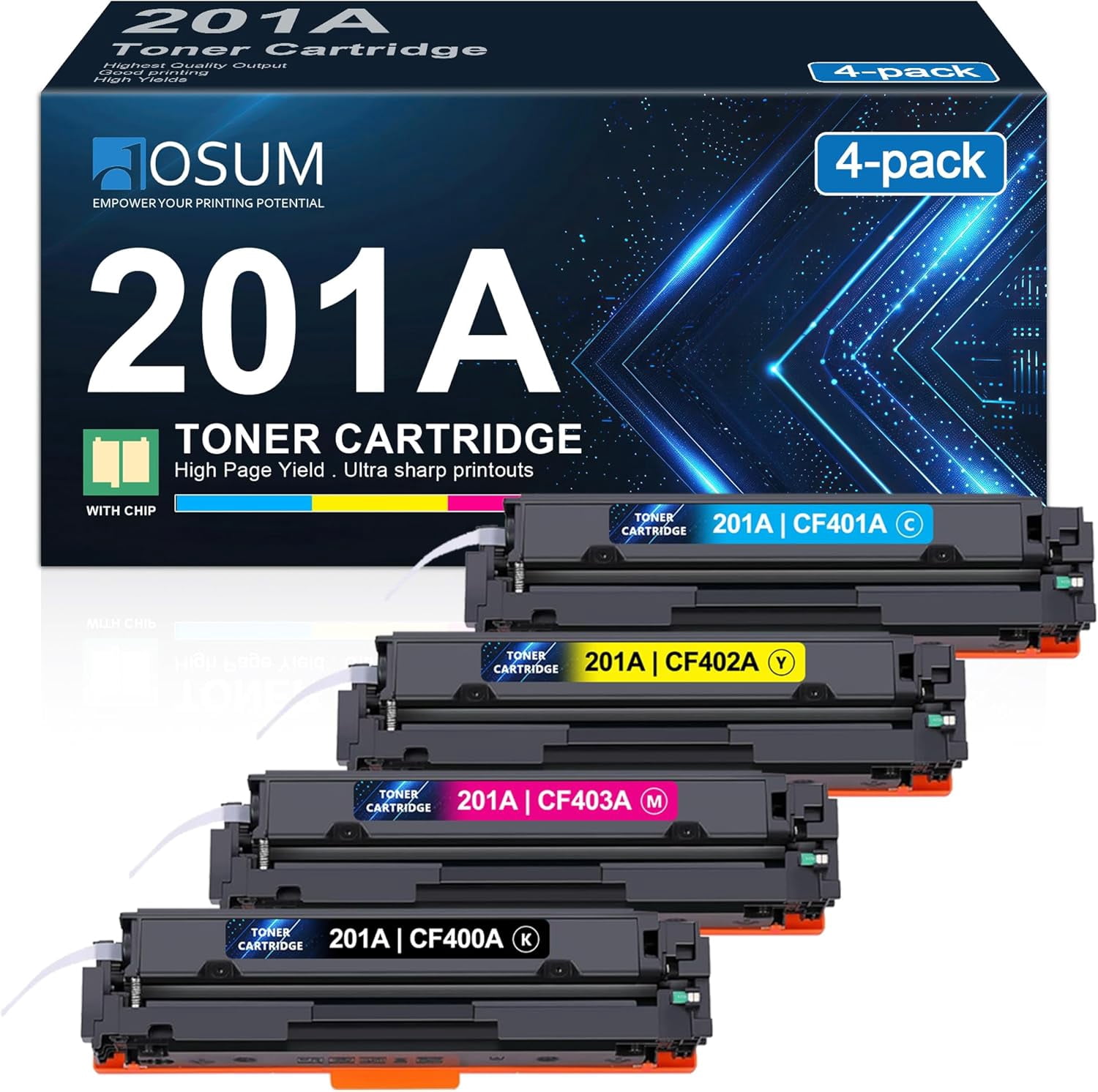 201A High-Yield Toner Cartridge 3-Pack (Cyan, Magenta, Yellow) Compatible For HP Color LaserJet Pro MFP Printers