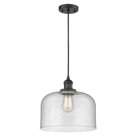 201C-BK-G74-L Innovations Lighting X-Large Bell-1 Light Mini Pendant in Industrial Style-12 Inches Wide by 8 Inches High-Matte Black Finish-Seedy