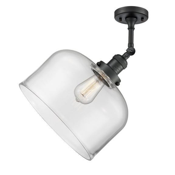 201F-BK-G72-L-LED-Innovations Lighting-Bell - 3.5W 1 LED Semi-Flush Mount In Industrial Style-16 Inches Tall and 12 Inches Wide