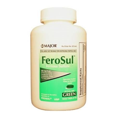 201MJRX MAJOR FEROSUL 5GR FC GREEN TABS FERROUS SULFATE-325 MG Green 1000 TABLETS UPC 309047591800 (PACK of 2)