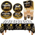 thumbnail image 1 of 201PCS Graduation Party Tableware Set for 25 Guests, Class of 2026 Disposable Graduation Decorations with Plates, Cups, Napkins, Tablecloth & Cutlery, Black Gold Grad Party Supplies, 1 of 7