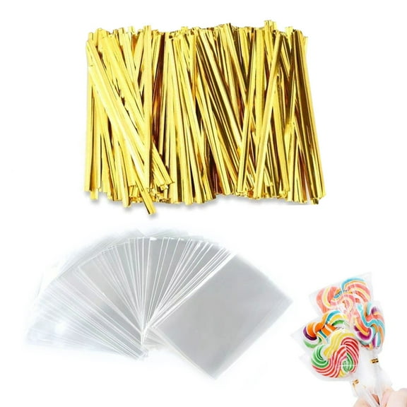 201Pcs Candy Treat Bags Clear Cellophane Bag& Small Treat Bags with Ties, Thickening Plastic Party Favor Bags for Lollipop Sticks Chocolate Cookie Chocolate Wrapping,,10*15,G41753