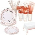 thumbnail image 1 of 201PCS White and Rose Gold Party Supplies Dots Tableware Set Serves 25, Paper Plates Napkins Straws Plastic Tablecloth Forks Knives Spoons for Birthday Wedding Christmas Cocktail Party Baby Shower, 1 of 7