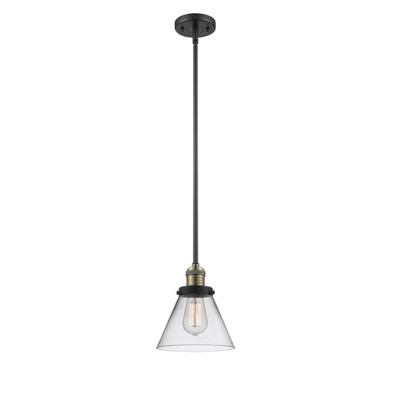 Innovations Lighting Franklin Restoration Cone - 1 Light 8" Stem Hung Mini Pendant Clear/Black Antique Brass