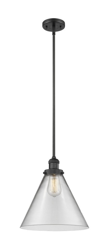 Matte Black Mini Cone Pendant with Clear Glass Shade