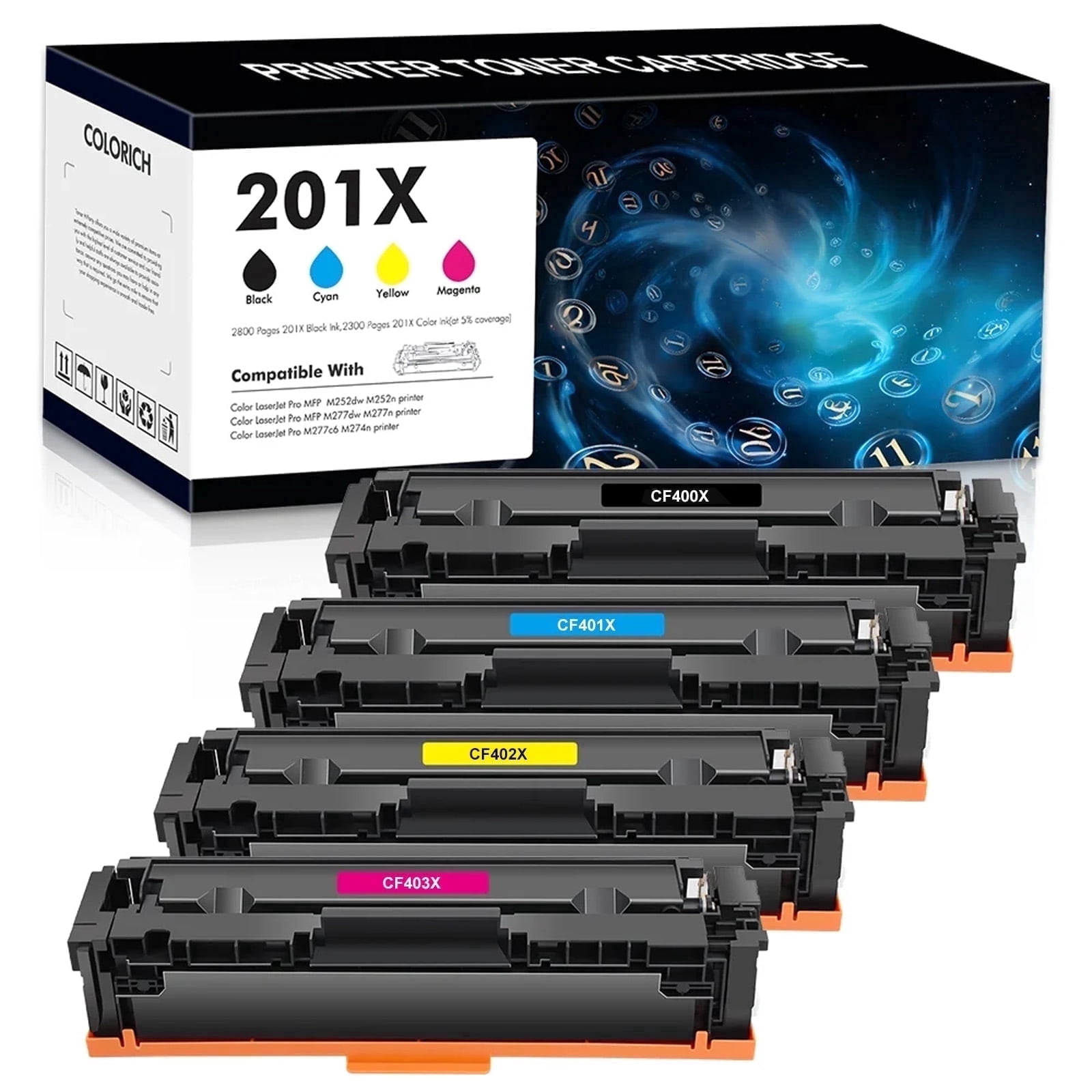201X 201A Toner Cartridge 4-Pack Compatible for 201X 201A CF400X CF400A use with Color Laserjet Pro MFP M277dw M252dw M277c6 M252 M277 Printer Ink (Black Cyan Yellow Magenta)