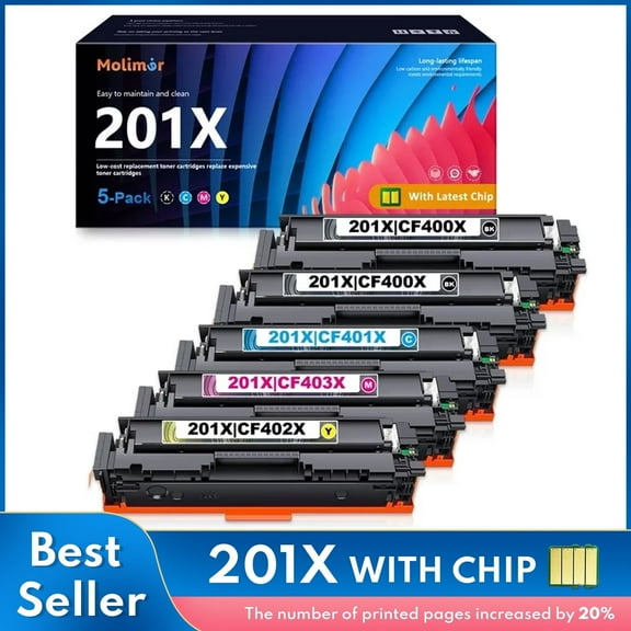 201X | CF400X CF401X CF402X CF403X With Chip Toner Cartridge 5 Pack Black Cyan Yellow Magenta Compatible for HP Pro M252dw M252n MFP M277n M277dw M277c6 M274n Printers