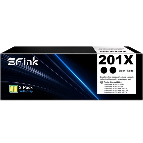 201X CF400X Toner Cartridges Compatible for HP201X for Color Laser Pro M252dw M252n Color Laser Pro MFP M277c6 M277dw M277n Printer (2 Pack Black)