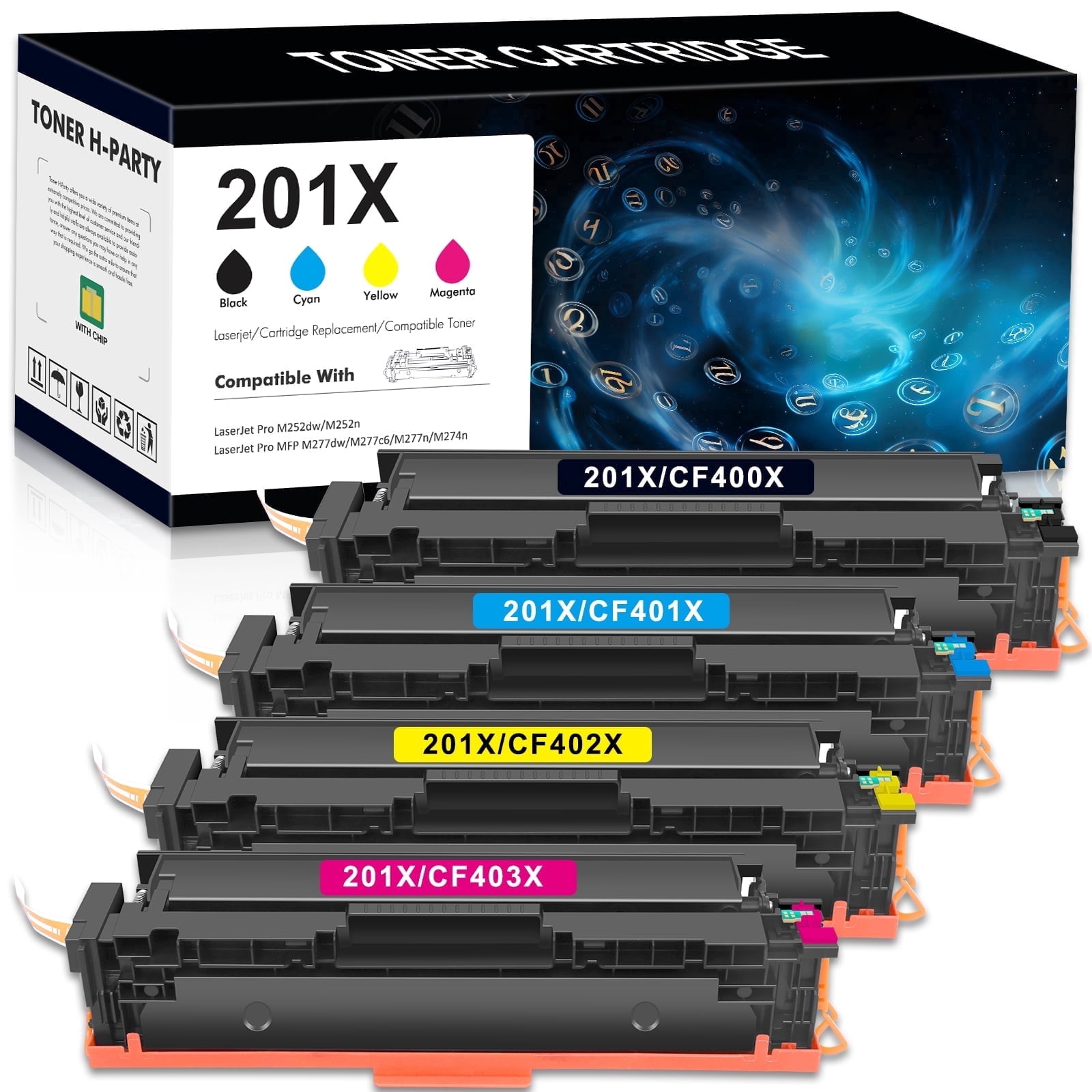 201X Toner Cartridges Compatible for 201X 201A CF400A CF400X Color Laserjet Pro MFP M277dw M252dw M277c6 M274n Printer Ink (Black Cyan Yellow Magenta 4-Pack)