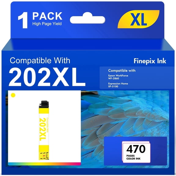 202 202XL Yellow Ink Cartridge Compatible for Epson 202 202XL T202 Ink Cartridgefor Workforce WF-2860 Expression Home XP-5100 All-in-one Printer(1-Pack)