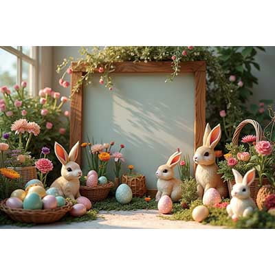 202 Easter Bunny Rabbit Eggs Backdrop Spring Gard Tulip Background Gre ...