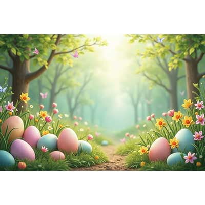 202 Easter Bunny Rabbit Eggs Backdrop Spring Gard Tulip Background Gre