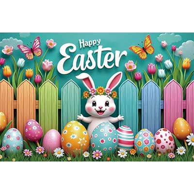 202 Easter Day Party ration Backdrop Gard Wood Fce Rabbit Eggs Flower ...