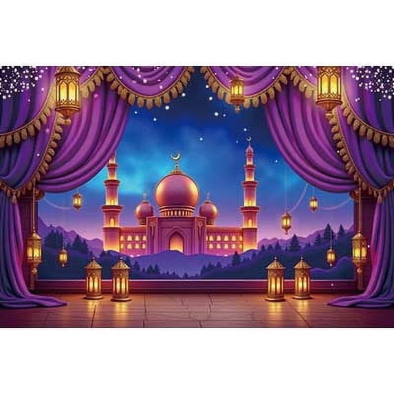202 Eid al Fitr Backdrop Ramadan Mubarak Background Islamic Mosque Lantern Party rations Photo Studio Banner Poster