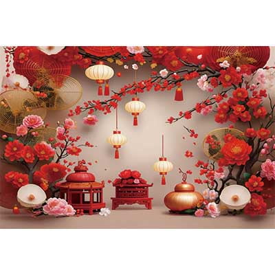 202 Happy Chinese Lunar New Year Eve Backdrop Home Party rations Background Spring Festival Lantern knot Fan r