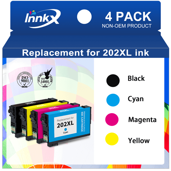 202 Ink Cartridges for Epson 202XL 202 Ink Cartridges Compatible for Epson XP-5100 WF-2860 Printer (4 Pack, 1 Black 1 Cyan 1 Magenta 1 Yellow)