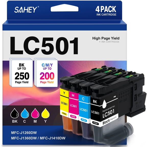 LC501 Ink Cartridges Compatible with Brother LC501 Ink Cartridge Compatible with Brother LC501XL Work Smart MFC-J1260DW MFC-J1360DW MFC-J1410D0