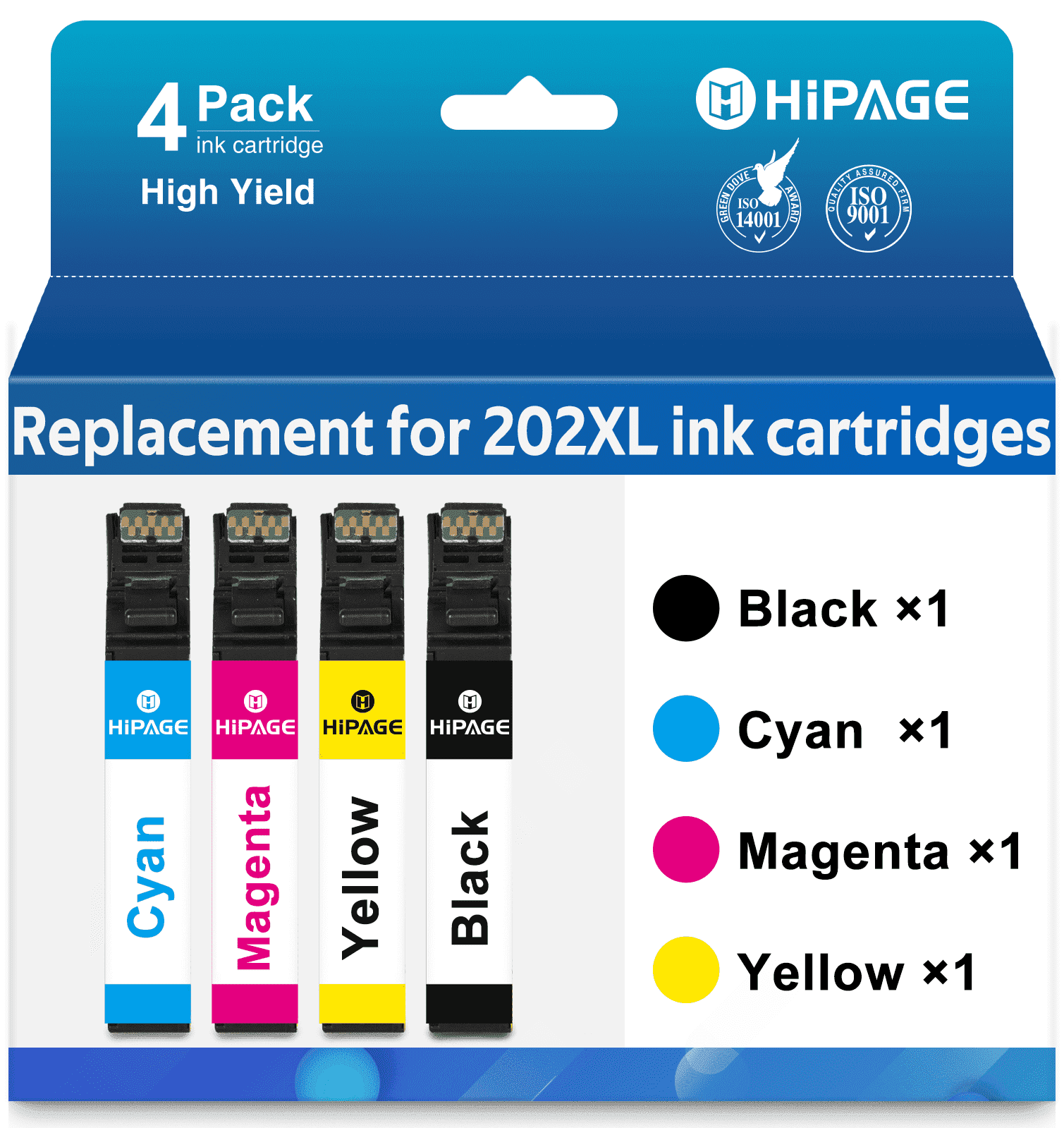 HIPAGE 202 Ink Cartridges Compatible with Printer Ink 202 for Epson 202 Ink Cartridges for Epson XP-5100 WF-2860 Printer (Black Yellow Magenta Cyan, 4 Pack)