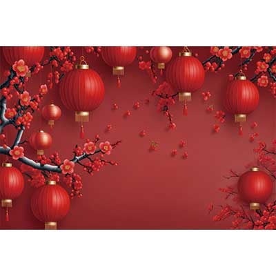 202 New Year's Eve ration Backdrop Red Gold Chinese Spring Festival Lantern knot Fan Flower Party Banner Background