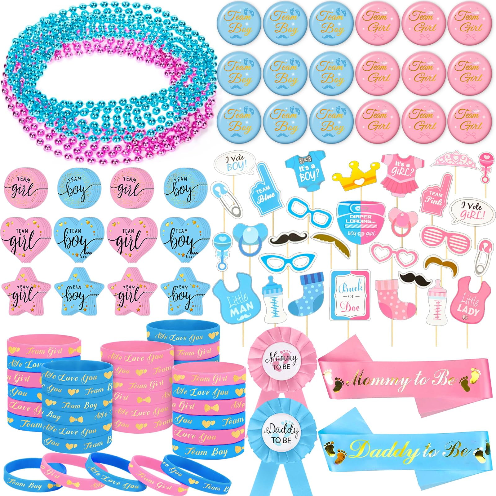 202 Pcs Baby Gender Reveal Party Supplies Favors Boy or Girl, Gender ...