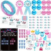 202 Pcs Baby Gender Reveal Party Supplies Favors Boy or Girl Pink and Blue Name Suggestion Card Button Pin Mini Candy Stickers Photo Props Games Voting Stickers