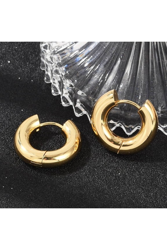 202 Stainless Steel Huggie Hoop Earrings Hypoallergenic Earrings with 316 Surgical Stainless Steel Pin Ring Real 18K Gold Plated 4 Gauge 19x20x5mm Pin: 1mm