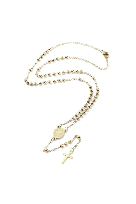 202 Stainless Steel Rosary Bead Necklaces Pendant Necklaces Golden 18-7/8 inch(47.8cm)