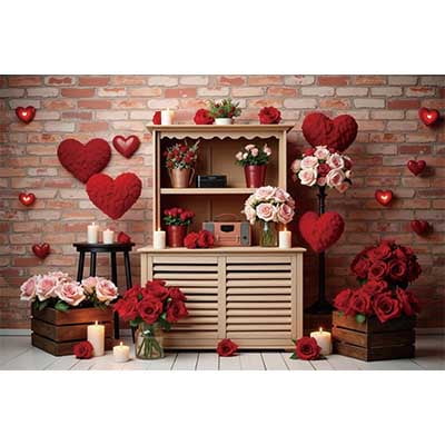 202 Valtines Day Photo Studio Background February 14 Photography Backdrop Red White Curtain Flower Outdoor Photocall