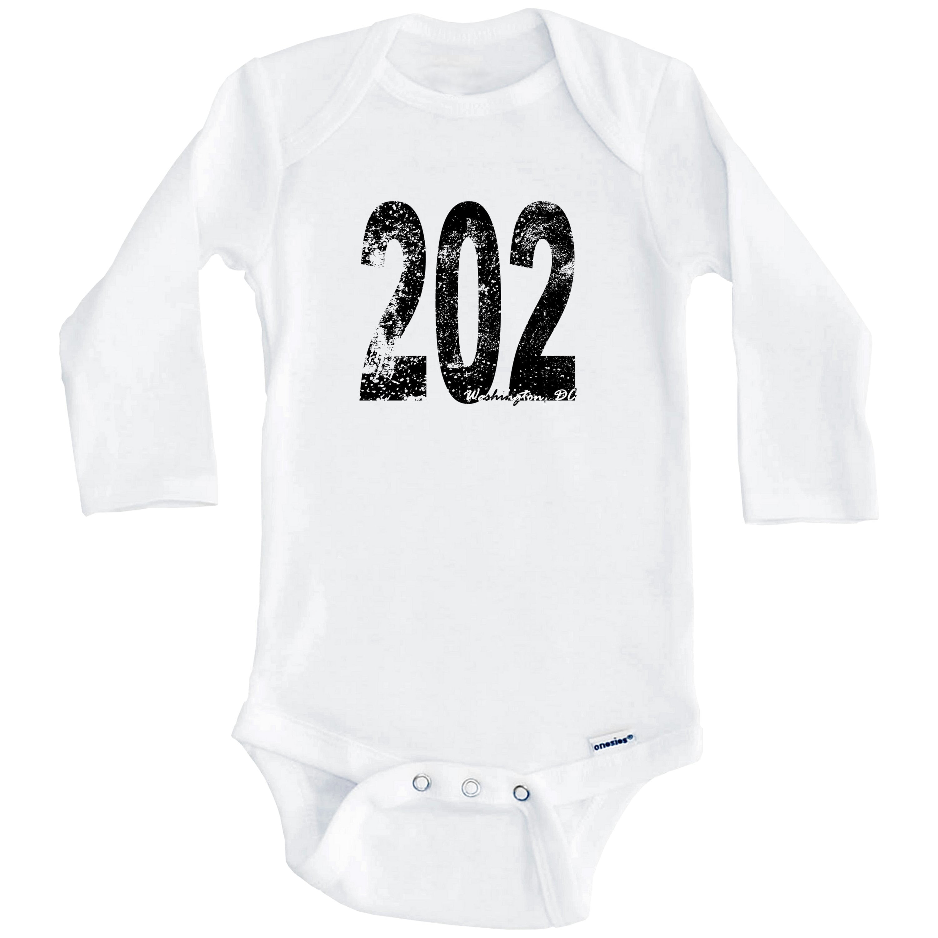 202 Washington DC Area Code One Piece Baby Bodysuit - One Piece Baby Bodysuit (Long Sleeve), 0-3 Months White