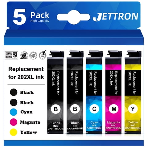 202 XL Ink Cartridge Compatible for Epson 202 202XL T202 Ink Cartridgefor Workforce WF-2860 Expression Home XP-5100 All-in-one Printer(5-Pack)