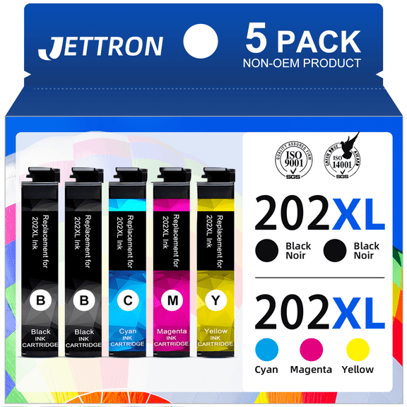 202 XL Ink Cartridge Compatible for Epson 202 202XL T202 Ink Cartridgefor Workforce WF-2860 Expression Home XP-5100 All-in-one Printer(5-Pack)