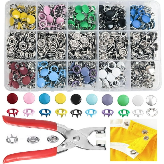 202 sets/800-Pcs Metal Snap Buttons With Fastener Pliers Press Tool Kits, Colorful Snap Buttons for Sewing and Crafting
