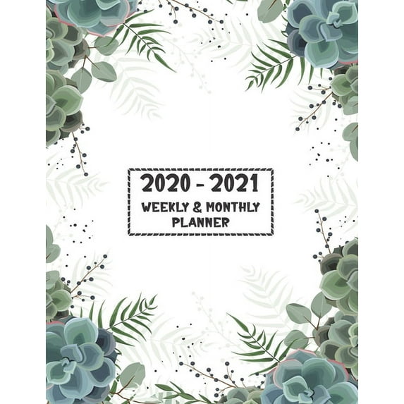 2020 - 2021 Weekly & Monthly Planner : Two Year Planner 2020 - 2021 - Calendar Schedule Organizer Agenda - Green Floral Frame Cover
