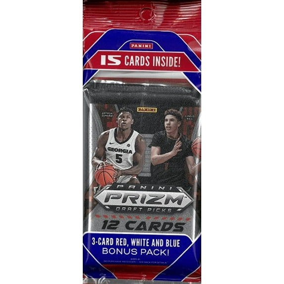 2020-21 Panini Prizm Draft Picks Collegiate Basketball Multi Pack- Featuring LaMelo Ball, Anthony Edwards- 15 Cards Per Pack | Exclusive Red, White and Blue Prizms