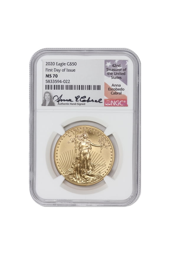 2020 $50 Gold Eagle NGC MS70 First Day of Issue Cabral Label U.S. Mint Coin