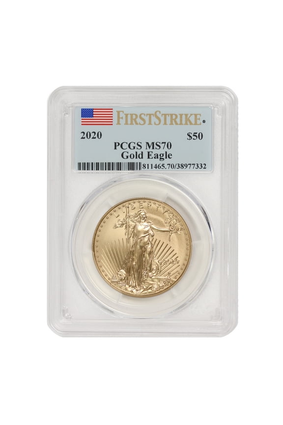 2020 $50 Gold Eagle PCGS MS70 First Strike Flag Label U.S. Mint Coin
