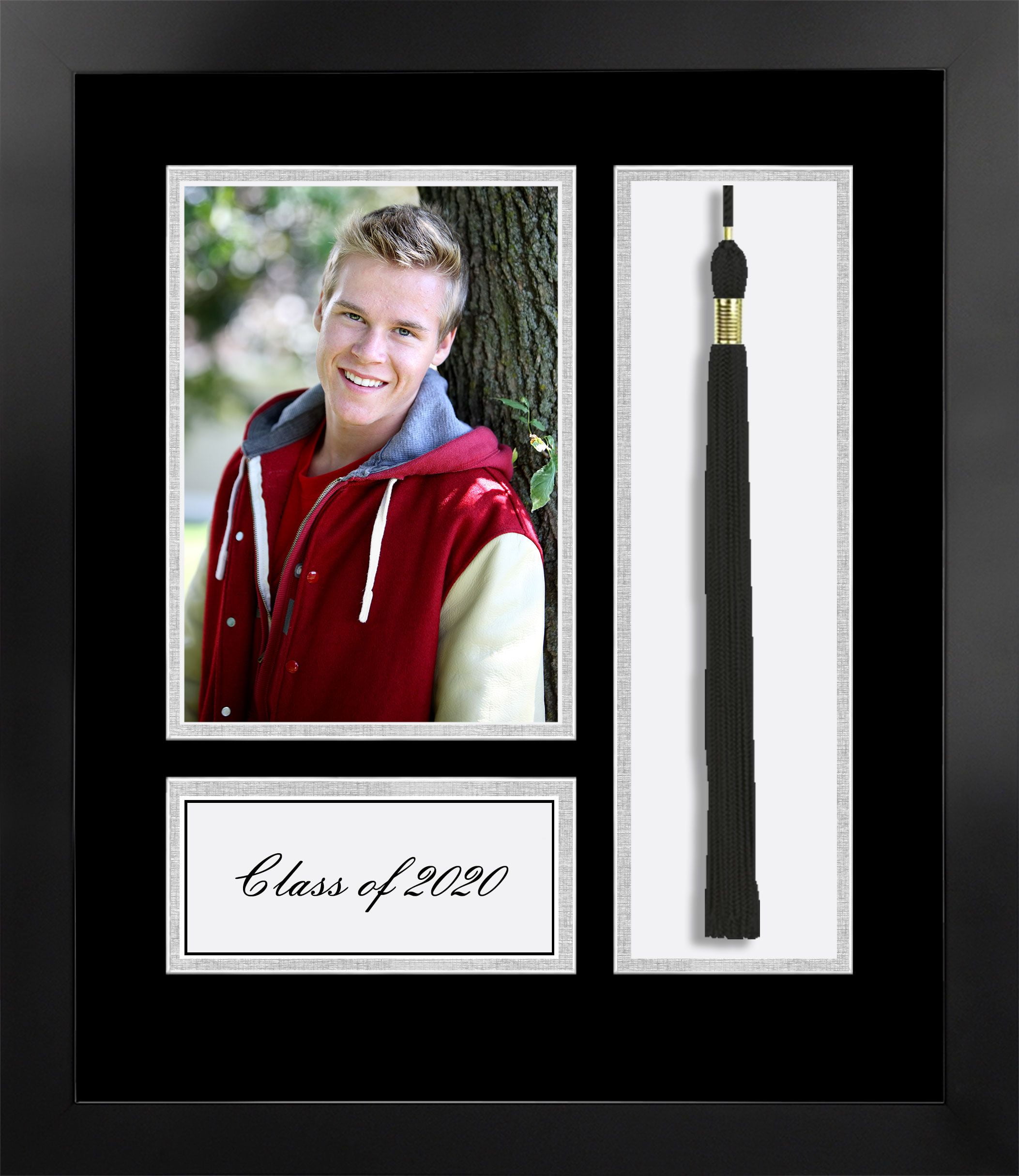 2020 Academic Nova Black Photo Frame, Black and Silver matting with Tassel opening 5x7 Photo opening