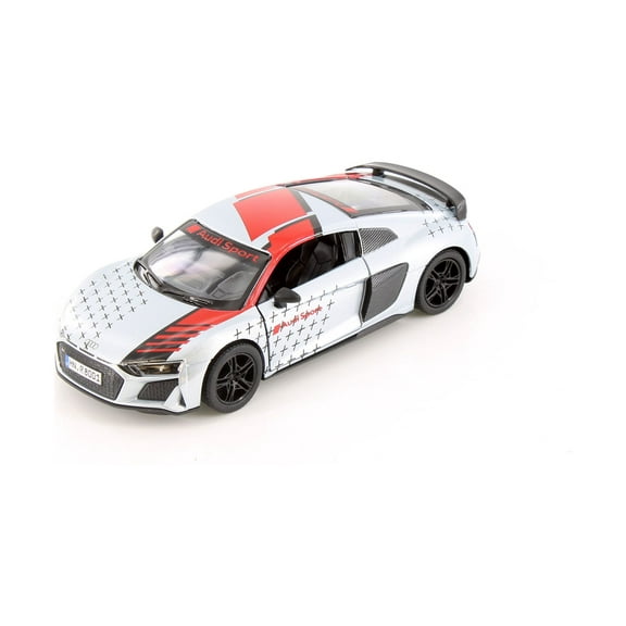 2020 Audi R8 Coupe Livery Edition, Silver w/Red Stripe - Kinsmart 5422DF - 1/36 Scale Diecast Car