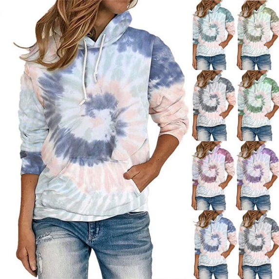 2020 Autumn And Winter Europe And America Cross Border Women's Clothing Loose Tie-Dyed Printed Hooded Long Sleeve Sweatshirt