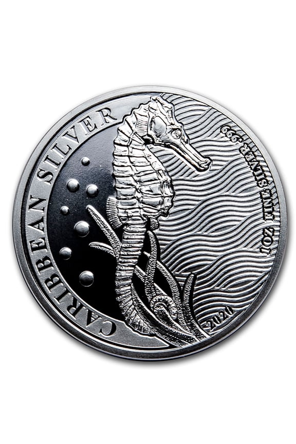 2020 Barbados 1 oz Silver Caribbean Seahorse BU