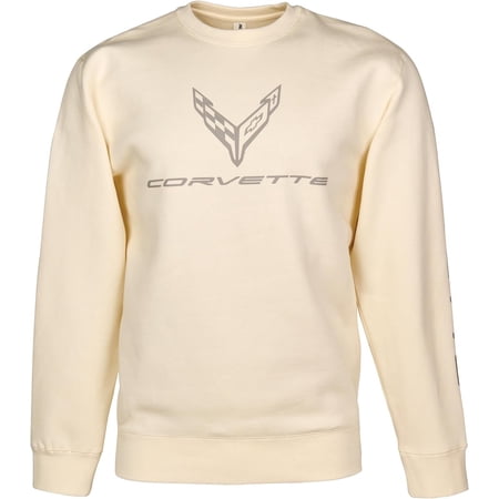 2020 C8 Corvette Stingray Crewneck Sweatshirt - Officially Licensed Chevrolet Pullover US, Alpha, Large, Regular, Regular, Bone