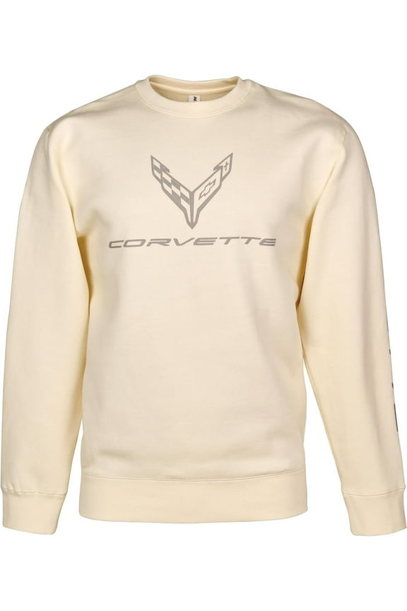 2020 C8 Corvette Stingray Crewneck Sweatshirt - Officially Licensed Chevrolet Pullover US, Alpha, Large, Regular, Regular, Bone