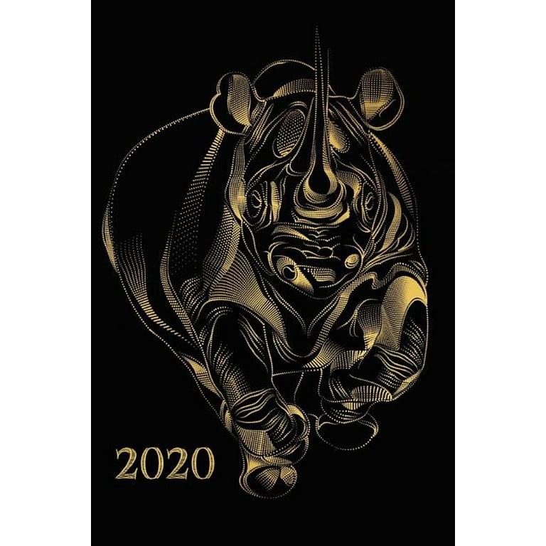2020 : Calendario e Agenda settimanale 2020 + calendario mensile + 20  pagine Indirizzi +20 pagine foderate +20 pagine Blanco per schizzi - Oro  nero, Rinoceronte (Paperback) 