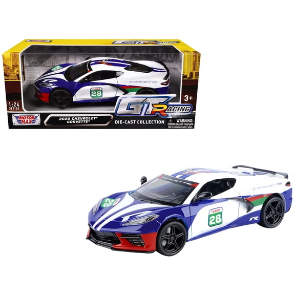 2020 Chevrolet Corvette #28 White with Blue Graphics "GT Racing" Series 1/24 Diecast Model Car by Motormax