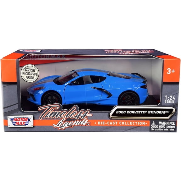 2020 Chevrolet Corvette C8 Stingray Blue with Silver Racing Stripes "Timeless Legends" 1/24 Diecast Model Car by Motormax